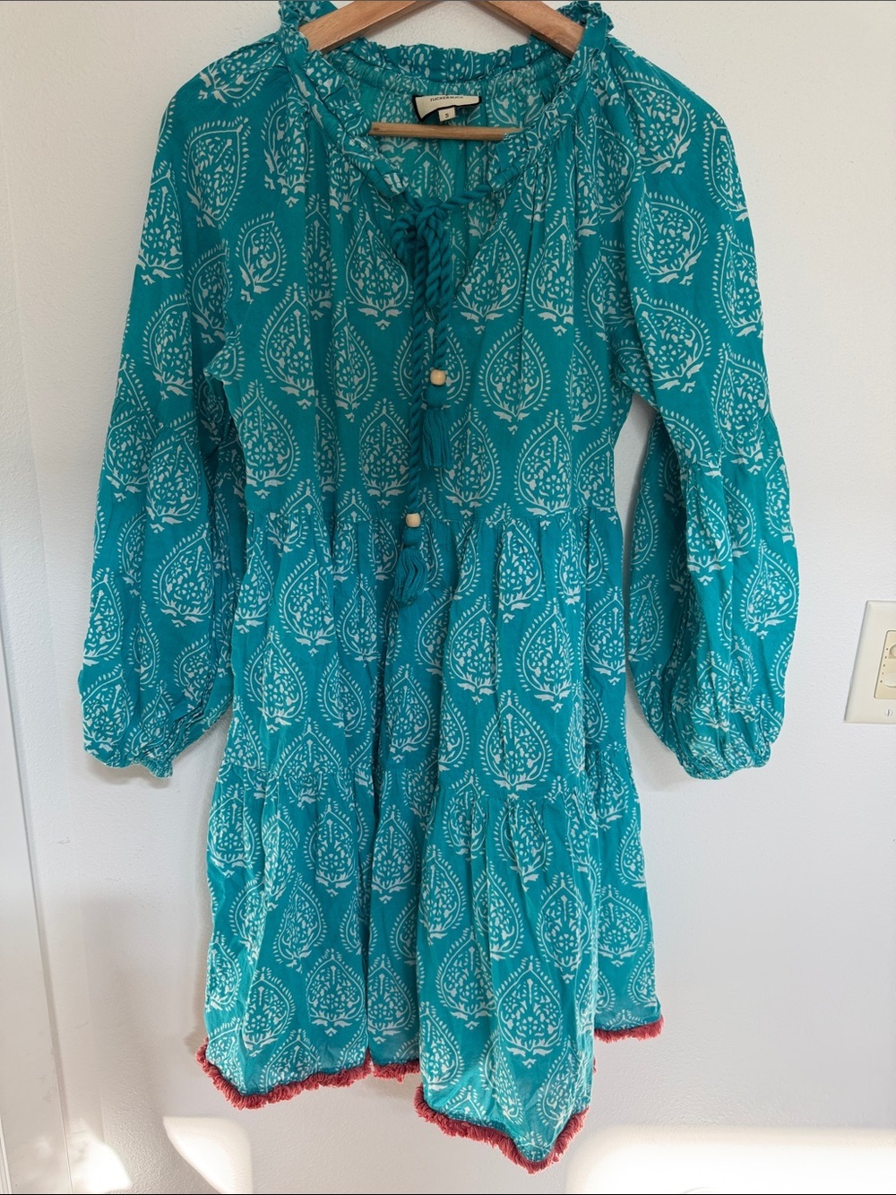 Tuckernuck Teal Paisley-Print Peasant Coverup with Tassel Ties